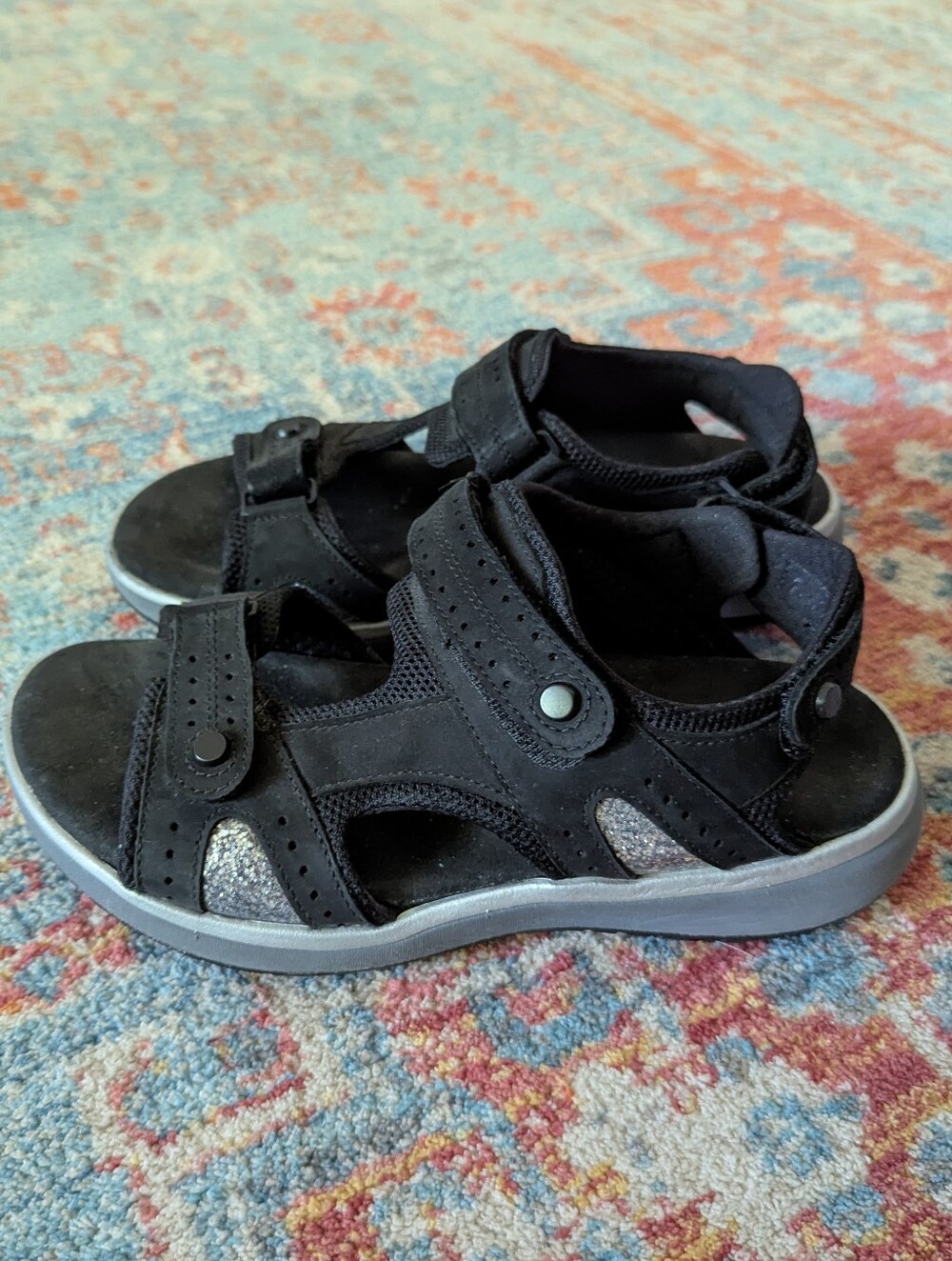 SAS Embark Nero Walking Sandals Women's 6/6.5/7? Black Silver Glitter Comfort